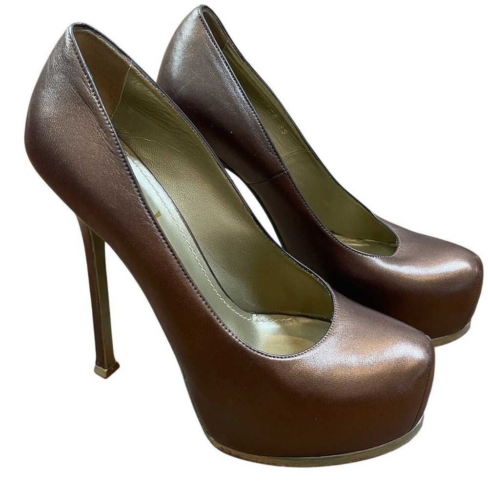 YSL Yves Saint Laurent Rive Gauche Tribute Platform Pump‎ Bronze 39 Box Dust Bag
